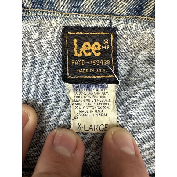 Vintage LEE Riders Jean‎ Jacket Made In The USA Trucker Distressed Blue Denim XL - Picture 5 of 16